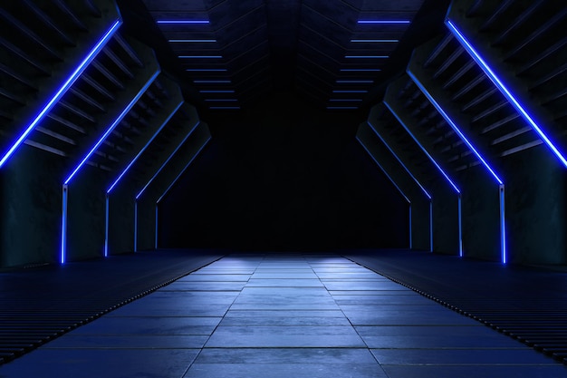 Empty dark room, Modern Futuristic Sci Fi Background. 3D illustration