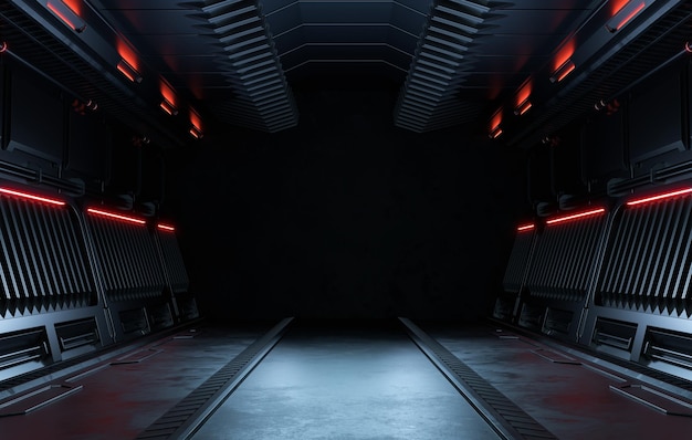 Empty dark room, Modern Futuristic Sci Fi Background. 3D illustration