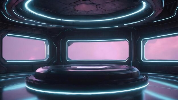 Empty dark room modern futuristic sci fi background 3d illustration