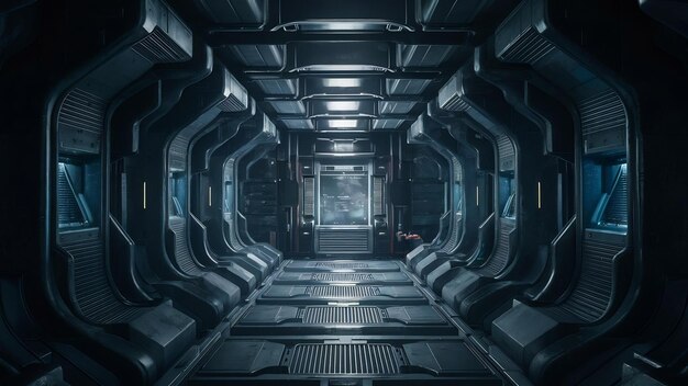 Empty dark room modern futuristic sci fi background