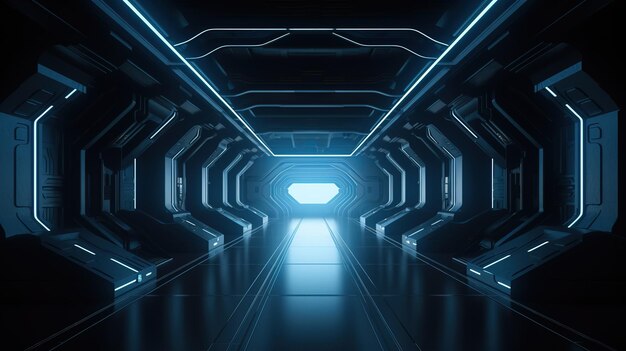 Empty dark room Modern Futuristic Sci Fi BackgroundFuturistic technologies of the future Generative AI