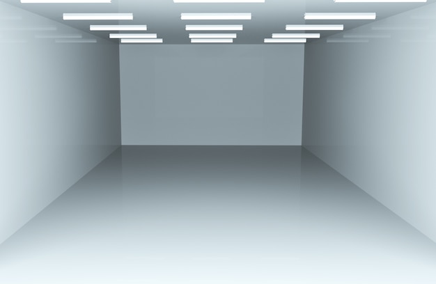 Stanza buia vuota con rendering 3d di raggi di luce