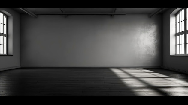 Empty Dark Room with Sun Rays through Window Generated by AI