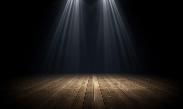 Empty dark stage with spotlight ad wooden floor