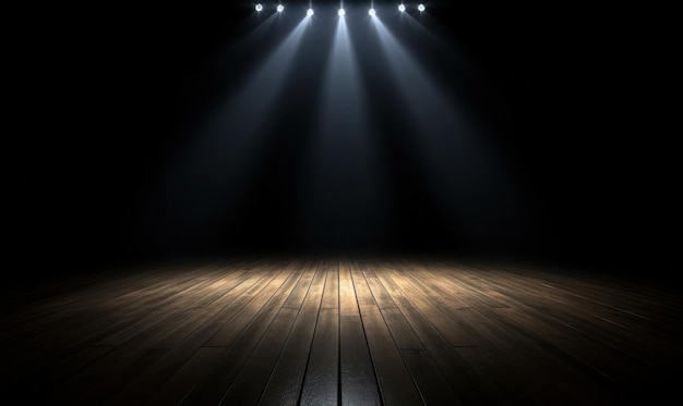 Empty dark stage with spotlight ad wooden floor