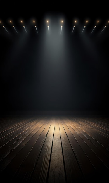 Empty dark stage with spotlight ad wooden floor