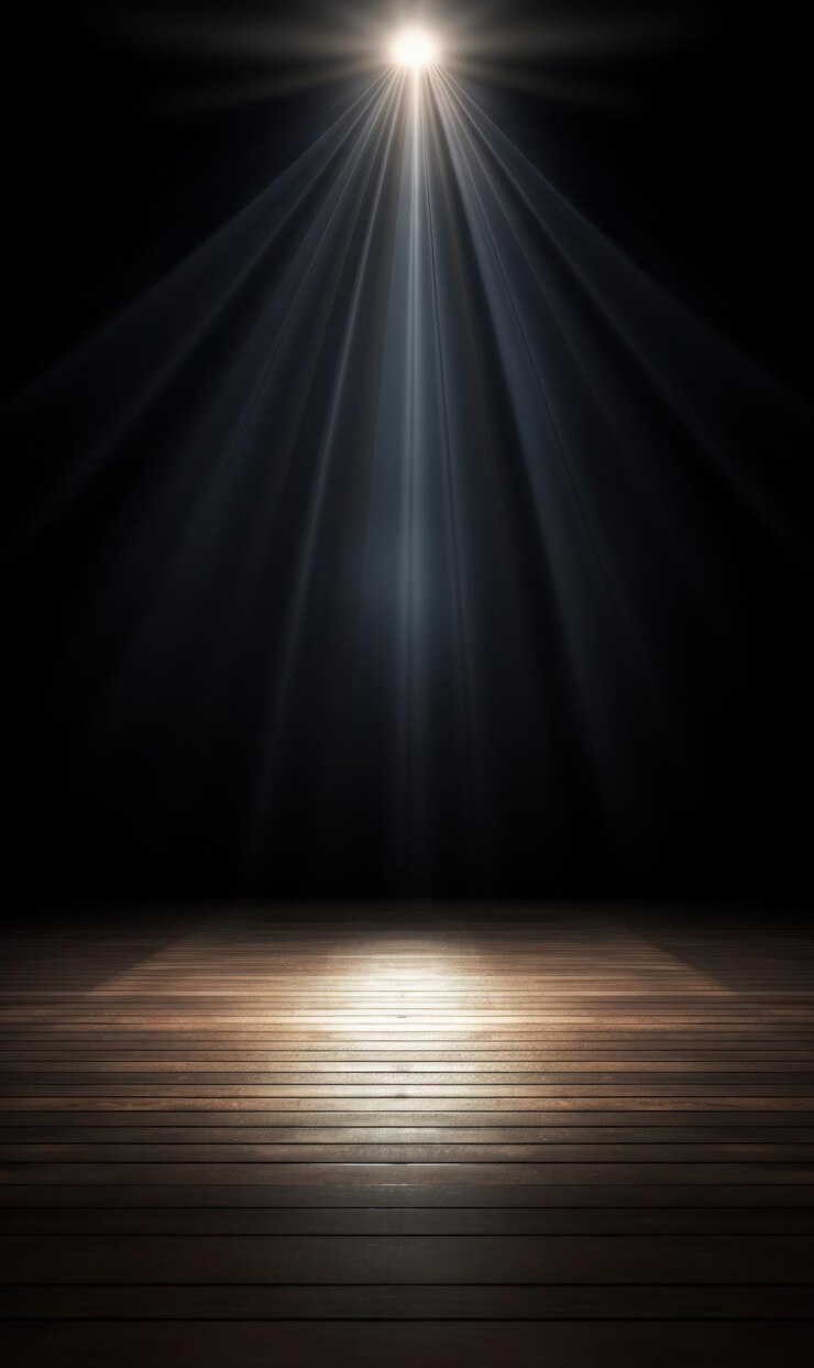 Photo empty dark stage with spotlight ad wooden floor