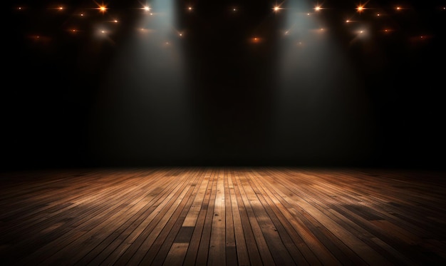 Empty dark stage with spotlight ad wooden floor