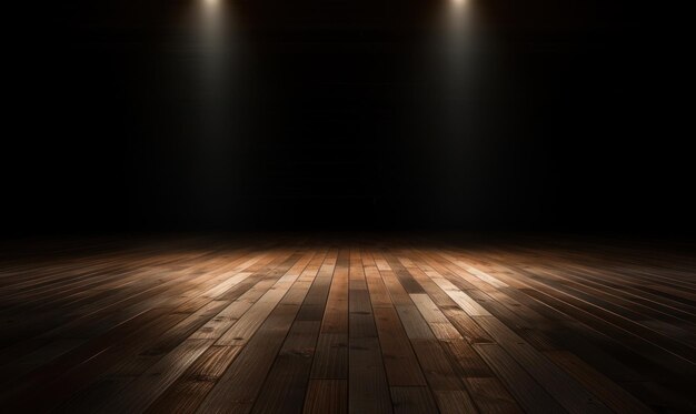 Empty dark stage with spotlight ad wooden floor