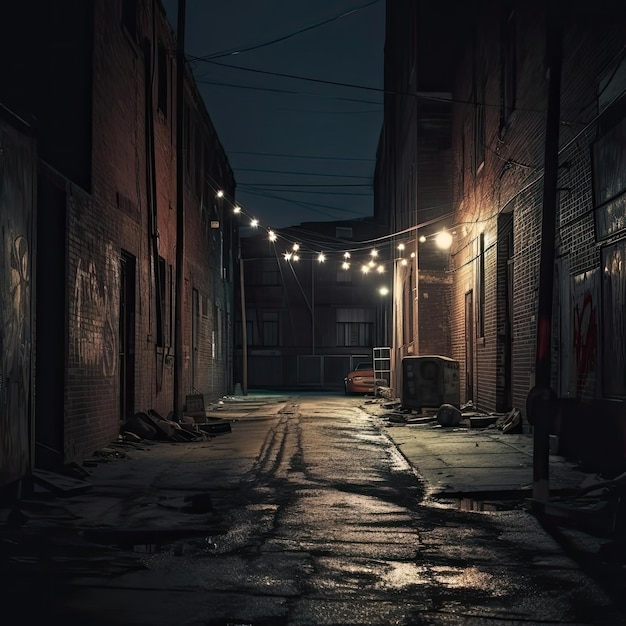 Empty dark street at night