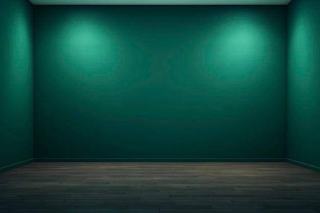 Photo an empty deep emerald colored room background with a wooden floor