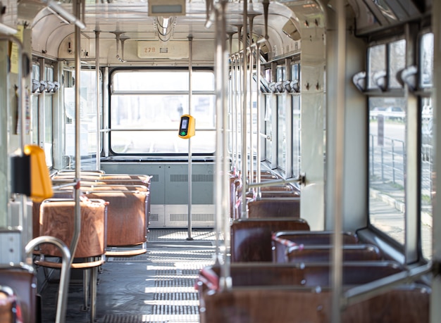 Empty disinfected public transport during the Coronavirus pandemic outbreak