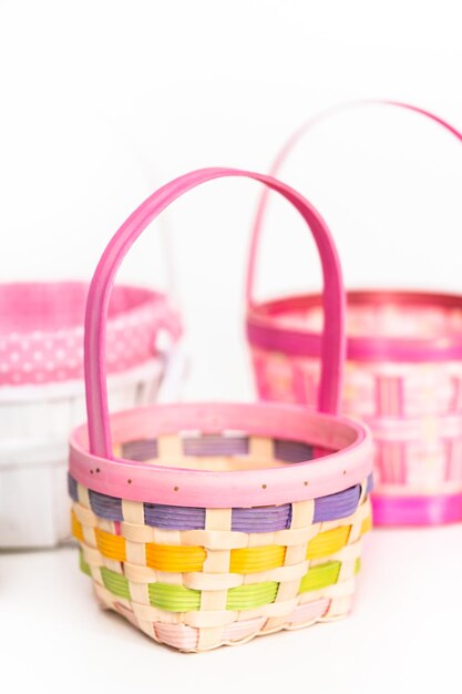 Empty Easter basket on a white background.