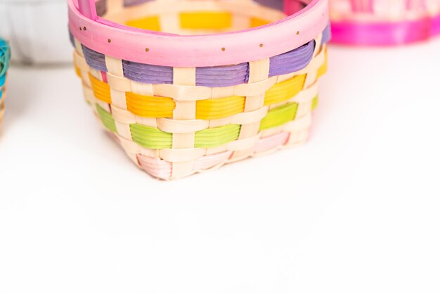 Photo empty easter basket on a white background.