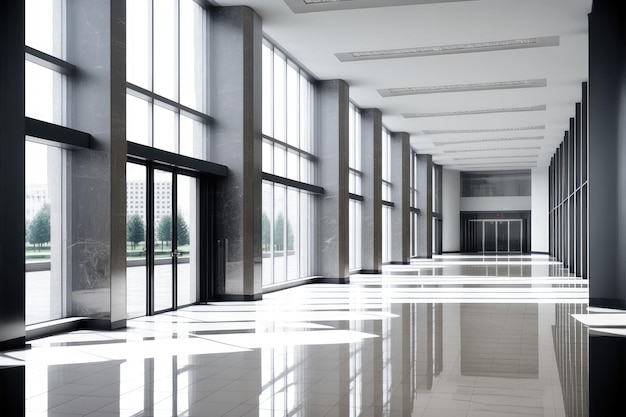 Empty entrance hall of modern public station or large convention center lobby