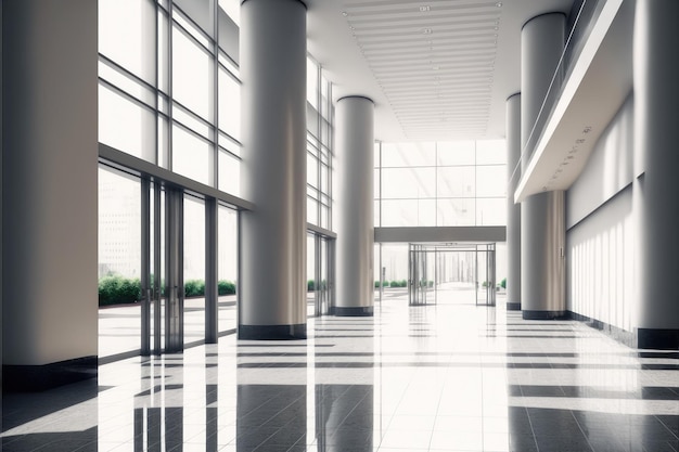 Empty entrance hall of modern public station or large convention center lobby