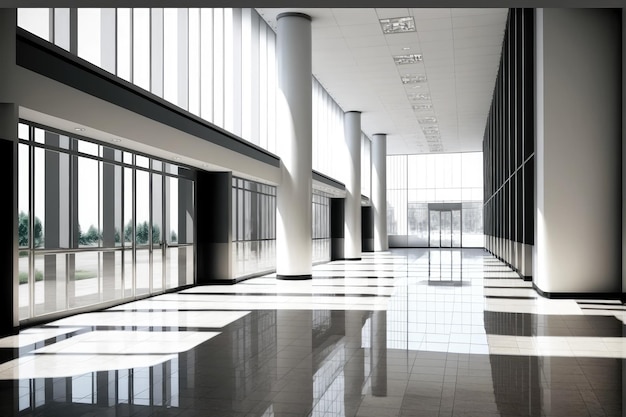 Empty entrance hall of modern public station or large convention center lobby