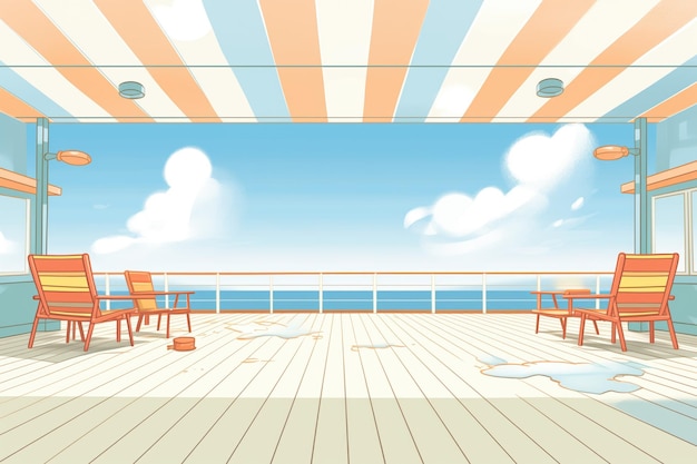 Photo empty ferry deck with chairs and sunshade