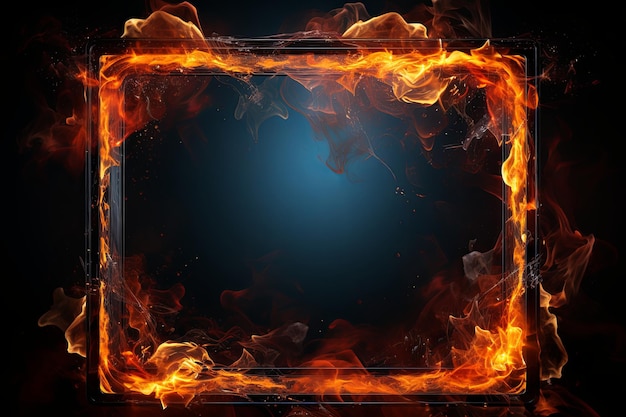 Photo empty fire flames border isolated on black background