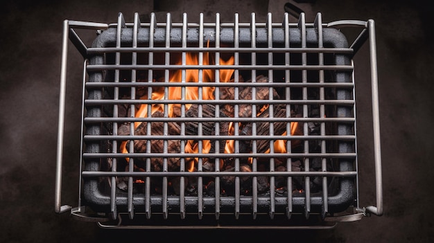 Foto griglia a carbone a griglia di ghisa a fiamma vuota