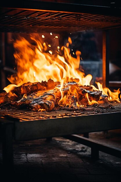 Foto griglia a carbone vuota con fuoco aperto pronta per il posizionamento del prodotto