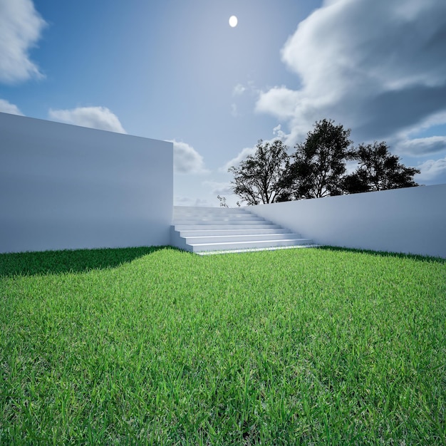 Empty floor for car park. 3d rendering of abstract building with clear sky background.