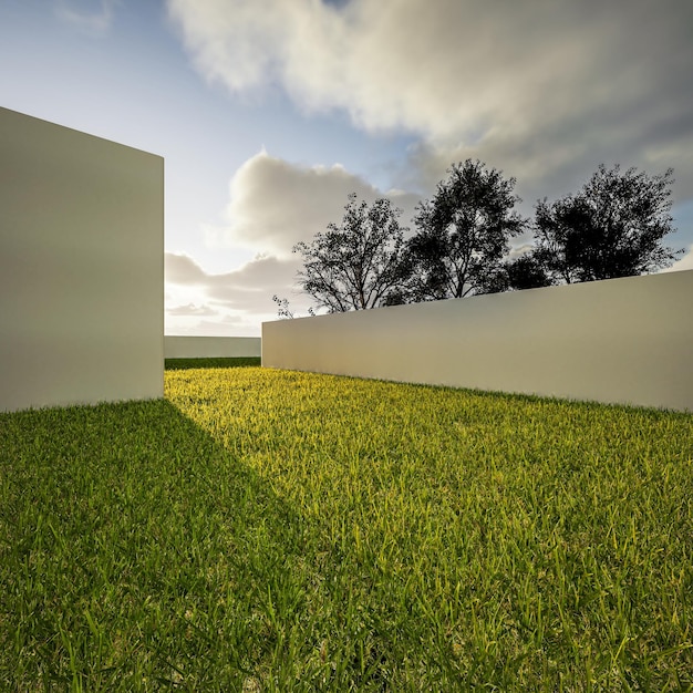 Empty floor for car park 3d rendering of abstract building with clear sky background