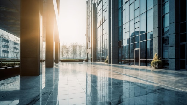 Empty floor front of modern building with sunlight Generative AI AIG21