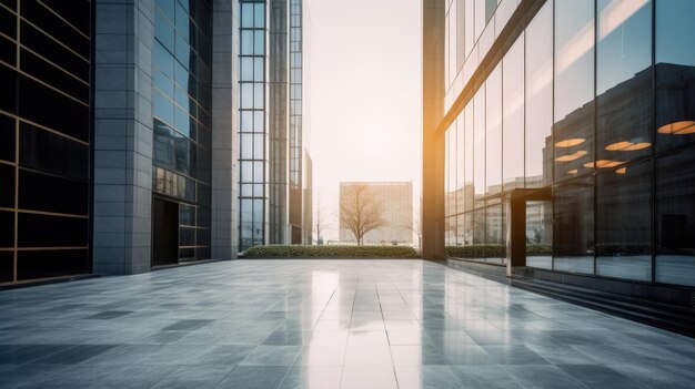 Empty floor front of modern building with sunlight Generative AI AIG21