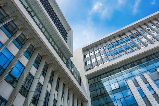 Empty floor with modern business office building