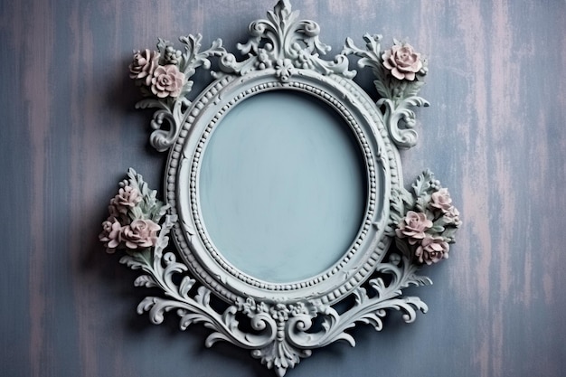 Photo empty floral frame with copy space in shabby chic style