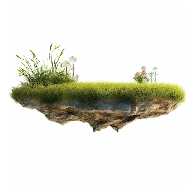 Empty flying island Piece of ground isolated on a white background 3d illustration