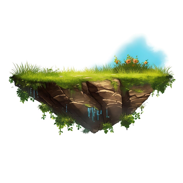 Empty flying island Piece of ground isolated on a white background 3d illustration