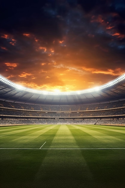 Пустой футбольный стадион в "Золотой час славы заката"