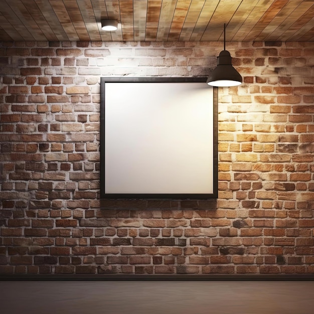 empty frame on a brick wall with a white background in the style of subtle lighting contrasts