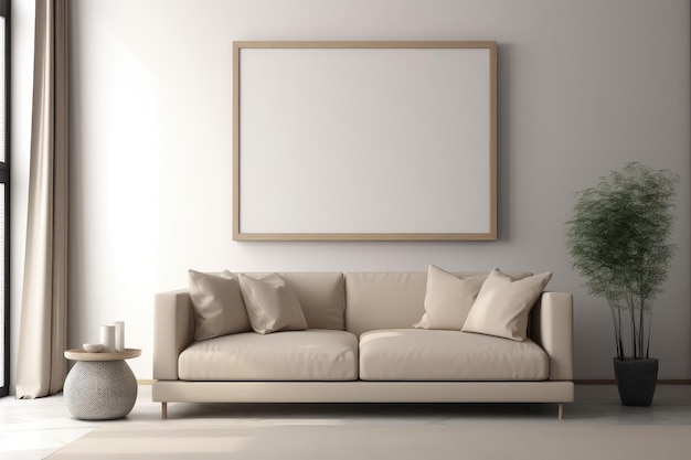 Photo empty frame in a cozy modern living room living room ai