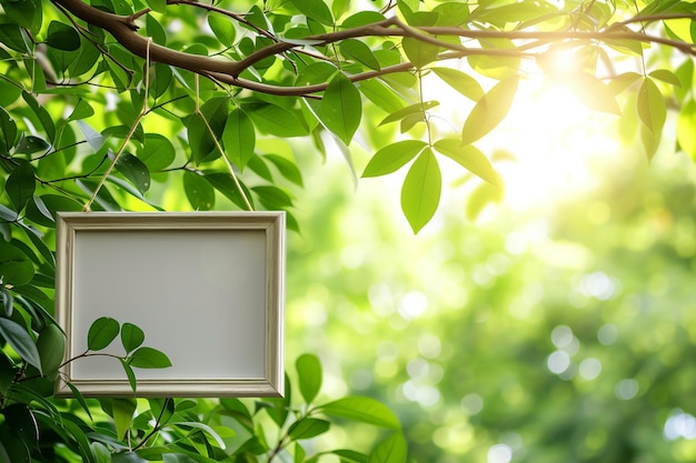 An Empty Frame Hangs From a Tree Branch in a Forest