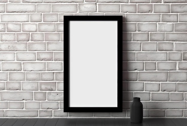 Empty frame on light brick wall