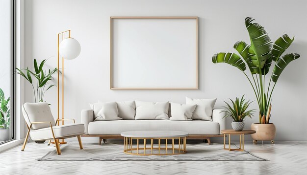 Empty frame in minimalistic white living room