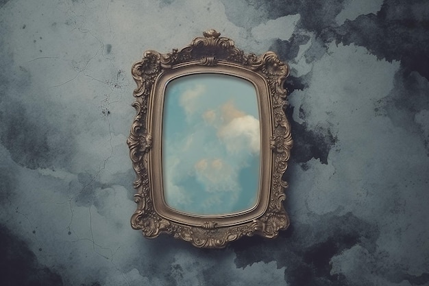 Empty frame mirror with cloud dust and copy space