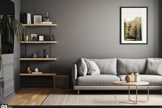 Empty Frame Mockup in Scandinavian style room Illustration Generative AI