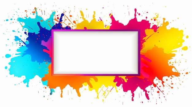 Photo empty frame with colorful paint burst border and copy text space in middle