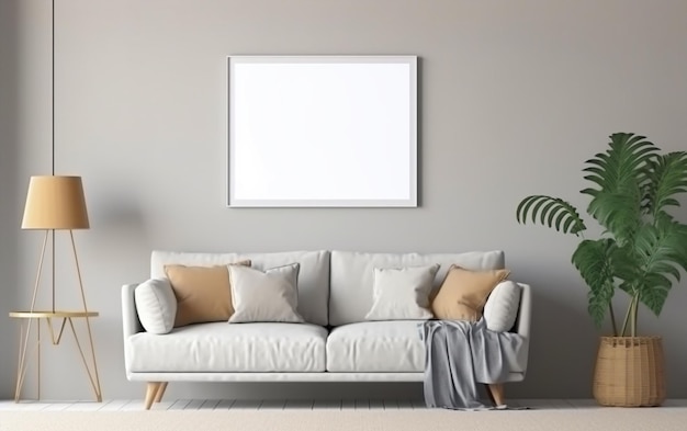 Empty frame with copy space poster or wall art mockup house interior