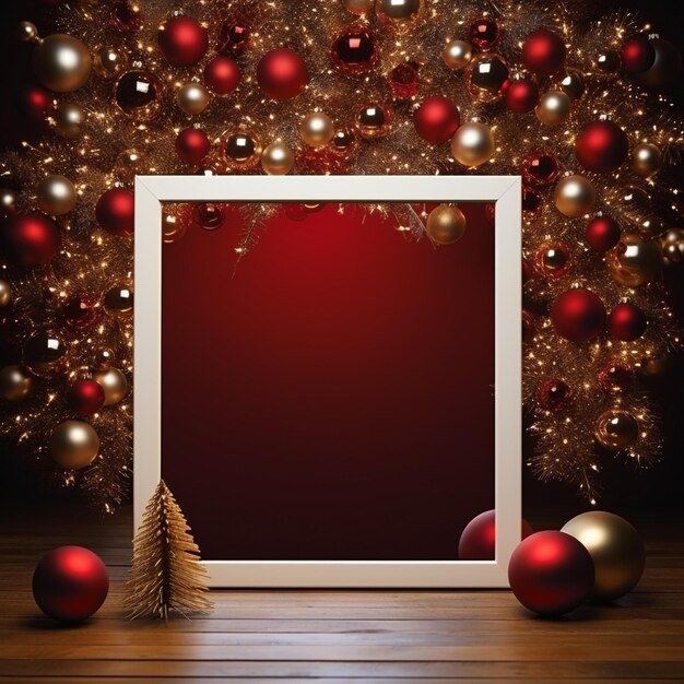 Empty frame with festive Christmas ornaments with Ai