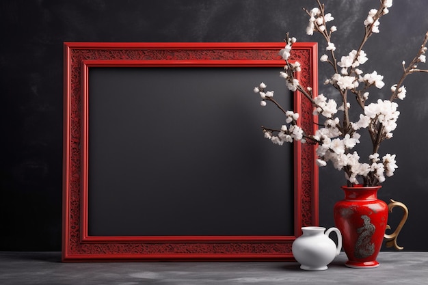 Empty frame with flowers and copy space