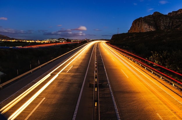 Empty freeway at night with long exposure