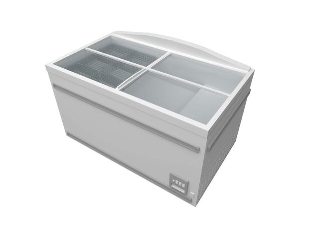 Photo empty freezer bonnet isolated on a white background 3d rendering illustration