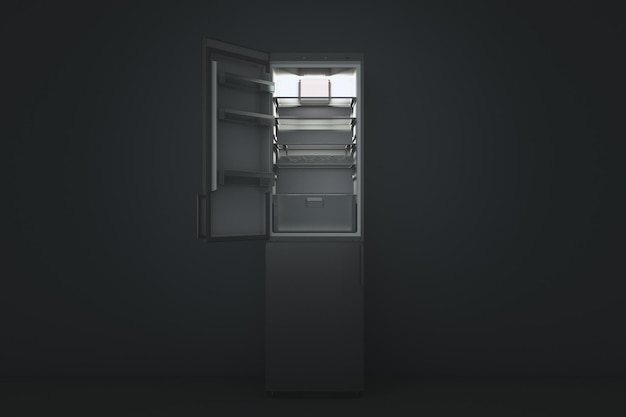 열린 문이 있는 빈 냉장고