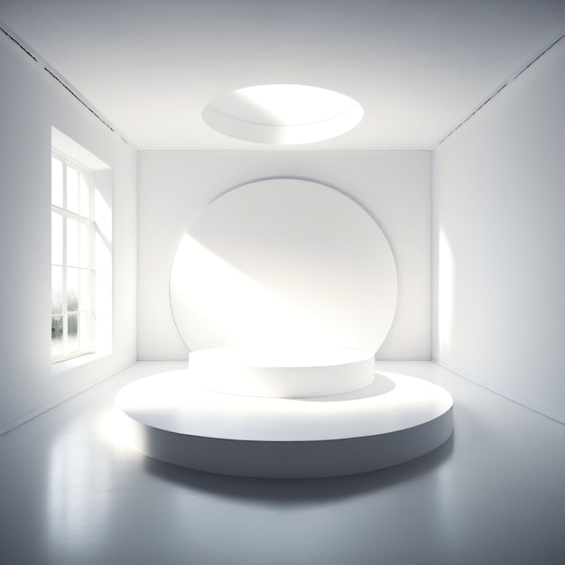 empty gallery interior room white with circle podium