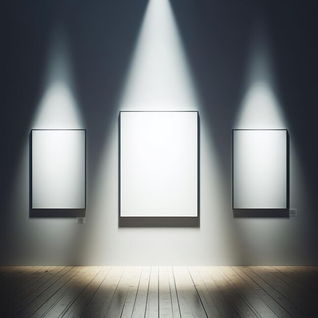 Photo empty gallery panel in a darkened room